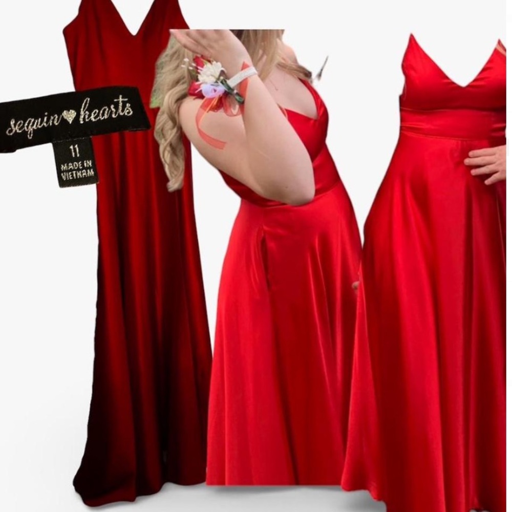 Sequin Hearts Vibrant Red Prom Dress